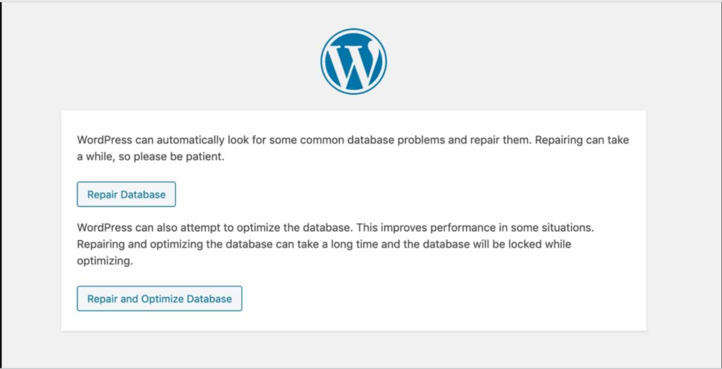 image of WordPress options for repairing database