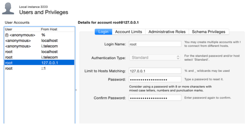 MYSQL database login platform