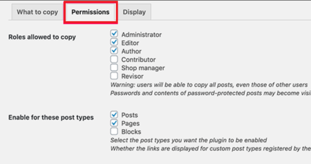 Permissions settings