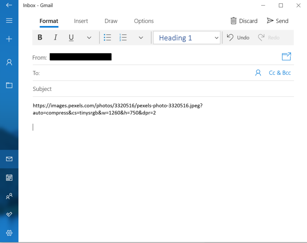 image of copied URL in e-mail