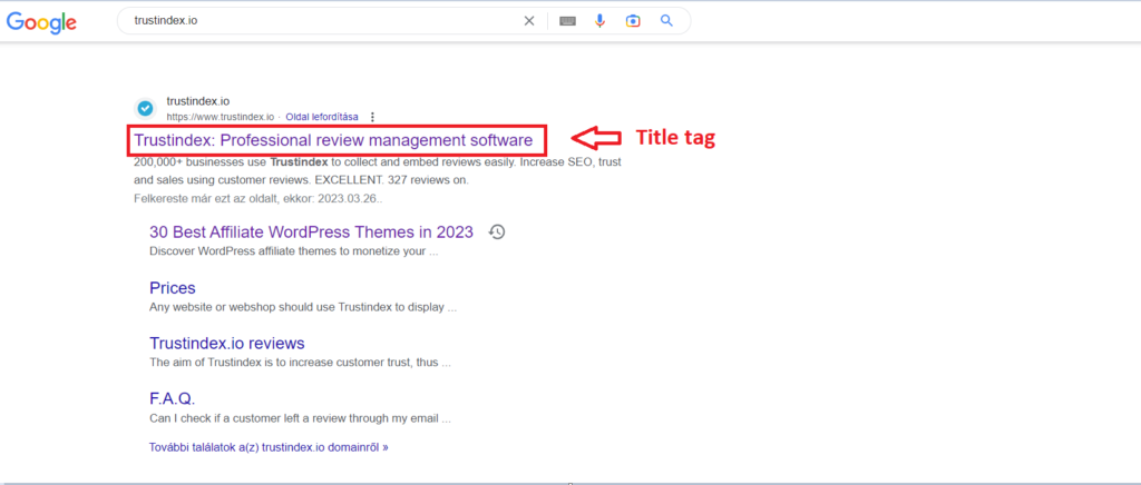 image of  title tag in google search