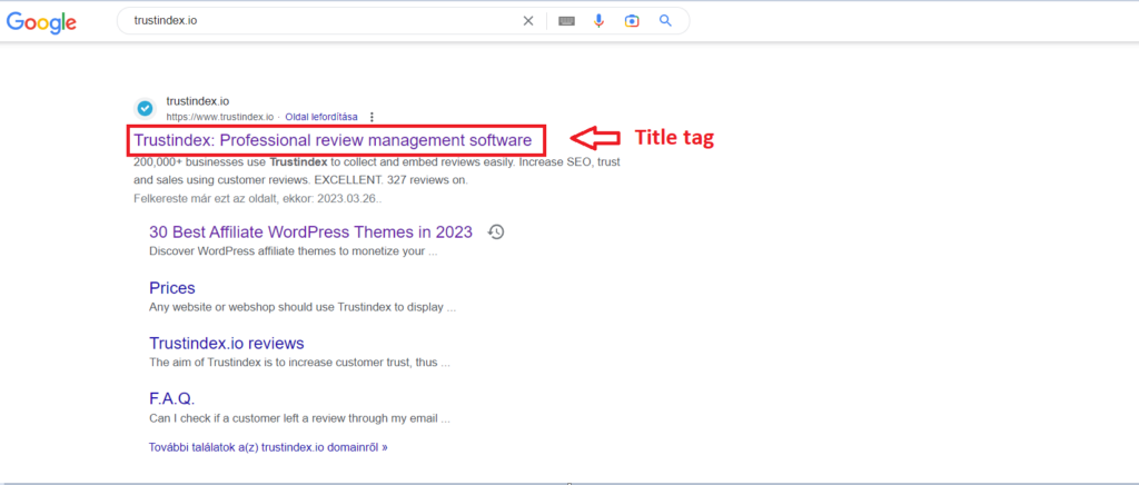 image of  title tag in google search