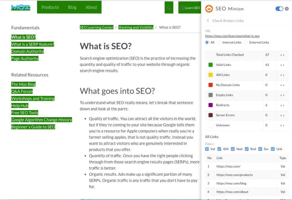 SEO Minion chrome extension