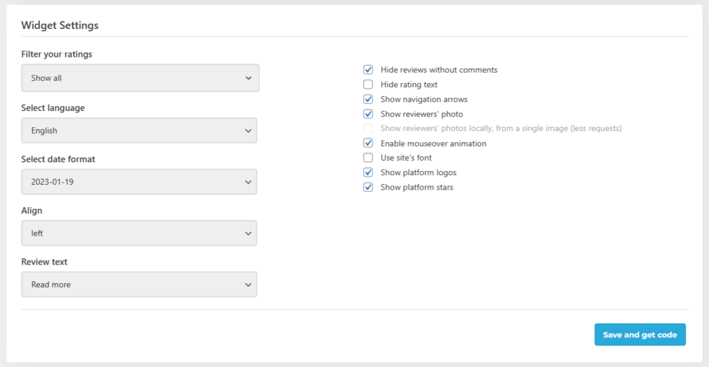 display settings for tripadvisor widget