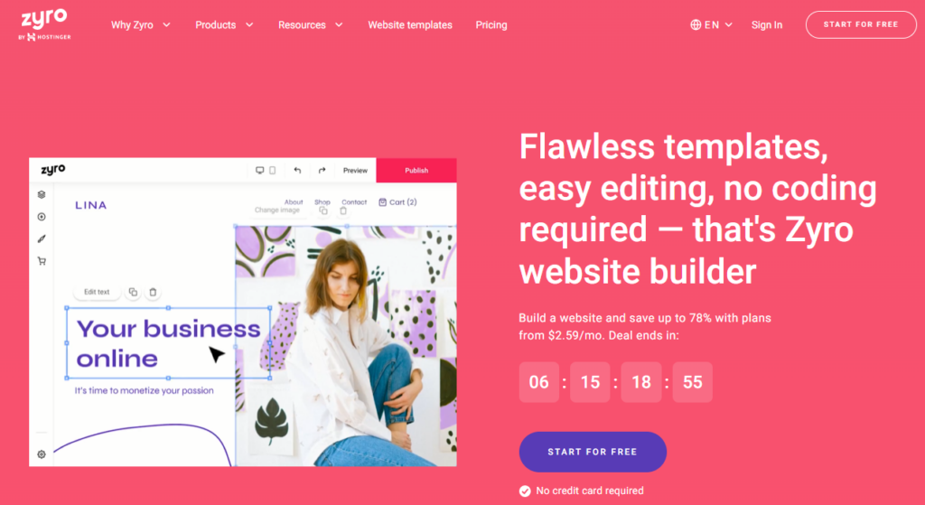 free website builder from Zyro