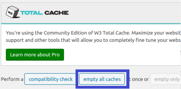 clear your WordPress cache with W3 Total Cache