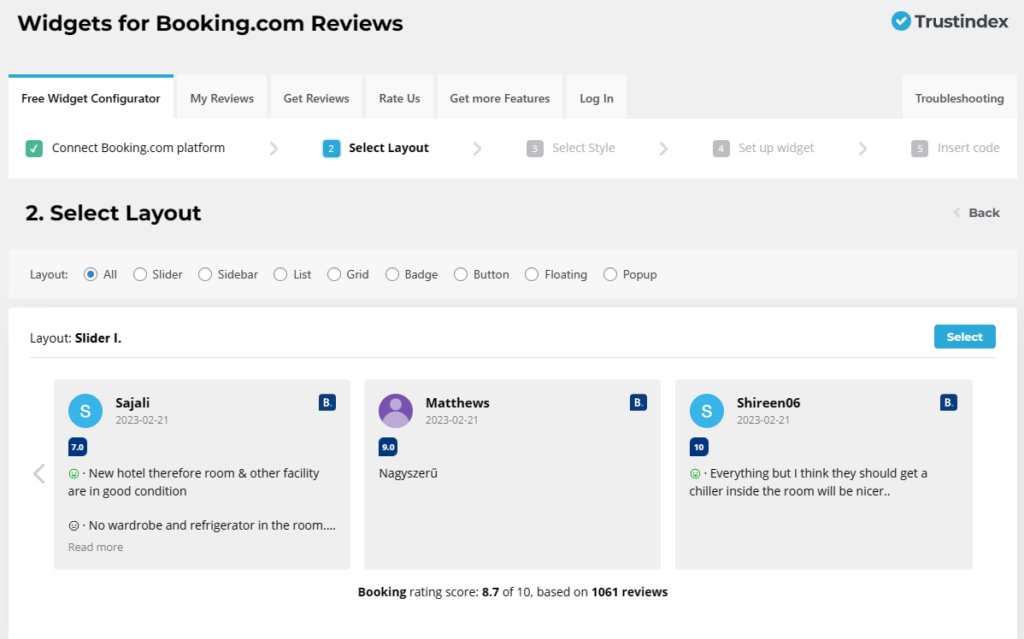 Booking review widget 