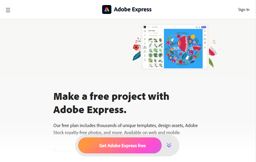 Adobe Spark (Adobe Express) graphic desing tool free trial