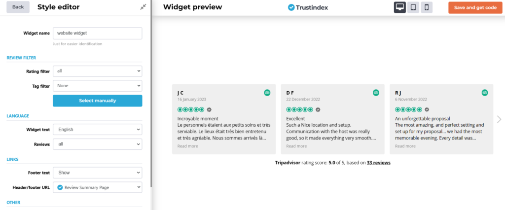 add tripadvisor review snippet widget to your html website