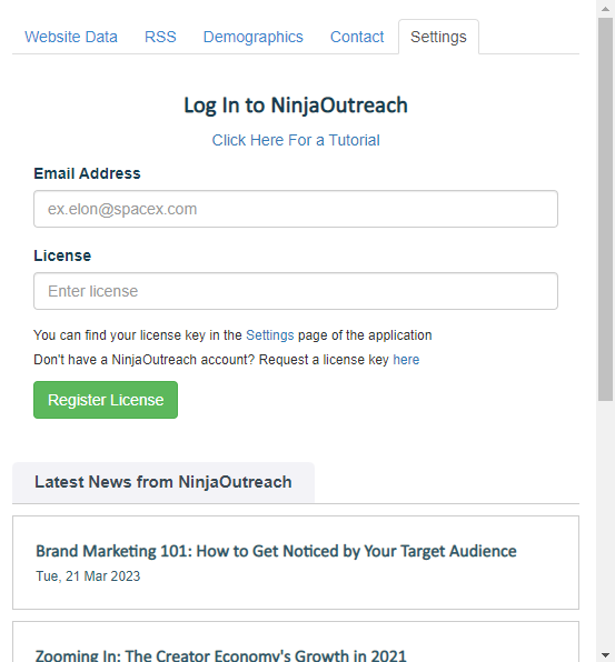 Log in to Ninja Outreach SEO chrome extension with just a few clicks