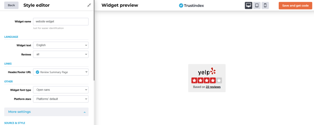Yelp Review Widget - search engine results