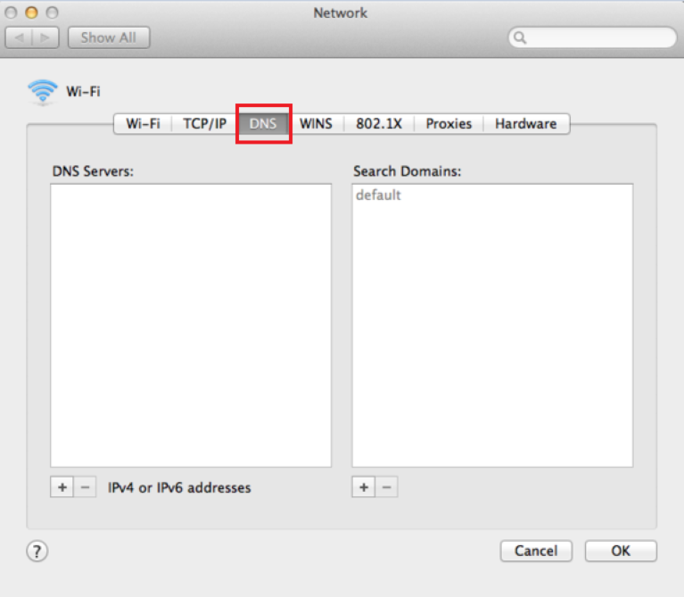 DNS control panel on MAC