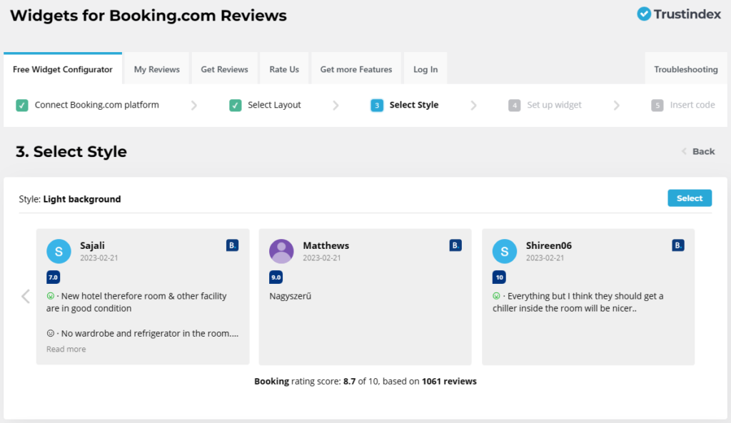 Booking review widget 