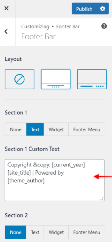 edit the footer bar copyright option