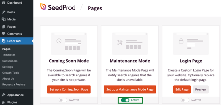 Activate Maintenance mode in WordPress categories