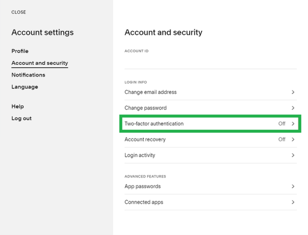 Squarespace settings for two-factor authentication