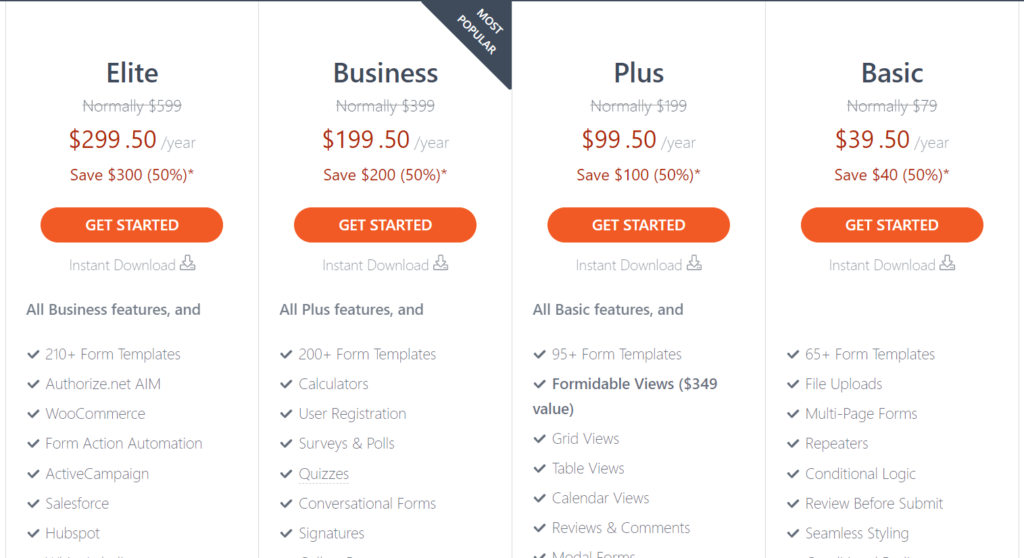 Pricing of Formidable Forms