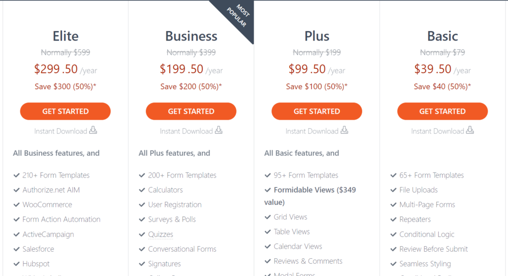 Pricing of Formidable Forms