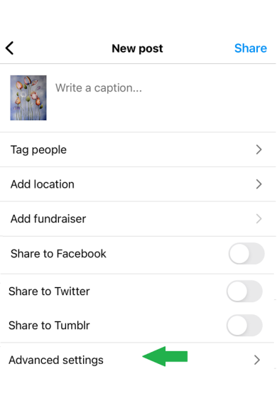 go to advanced settings and tap write alt text on Instagram