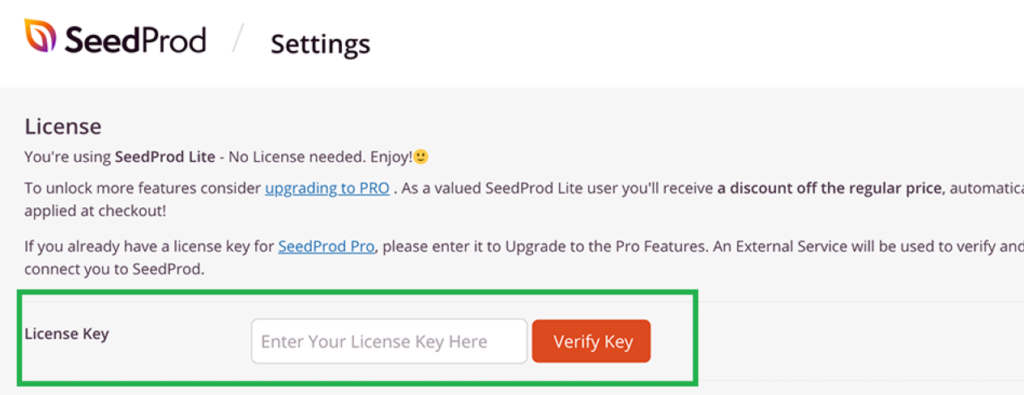 enter licenese key for SeedProd premium