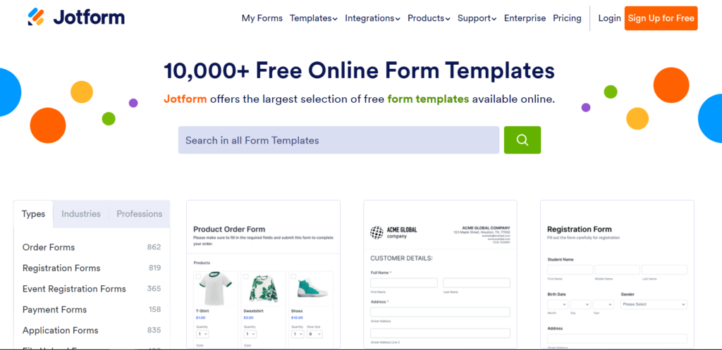 Choose multiple forms templates from JotForm