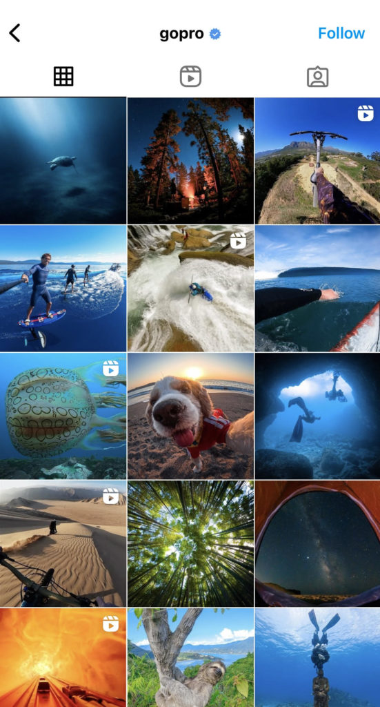 GoPro UGC images on Instagram where users submit content