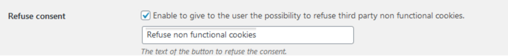 Set cookie notification in case a user refuses consent