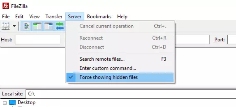 force showing hidden files in root directory