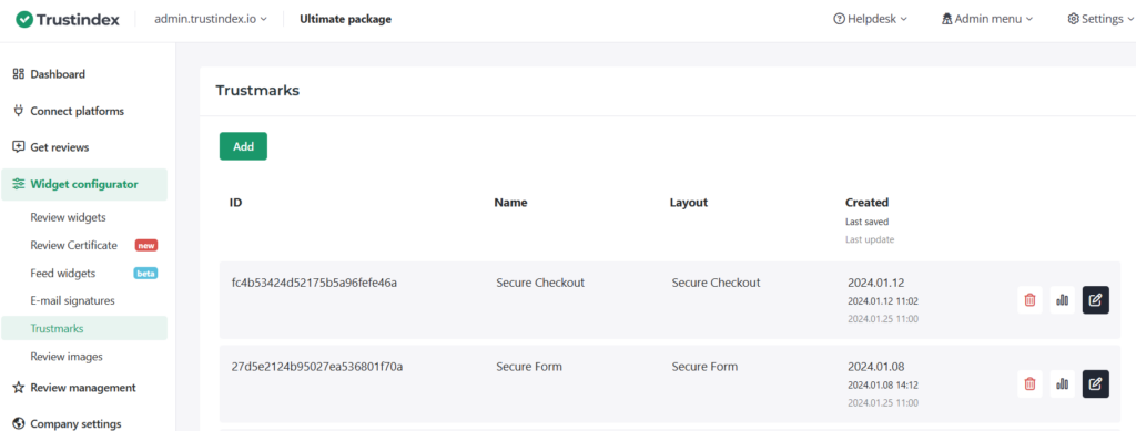 navigate to the Trustmarks menu