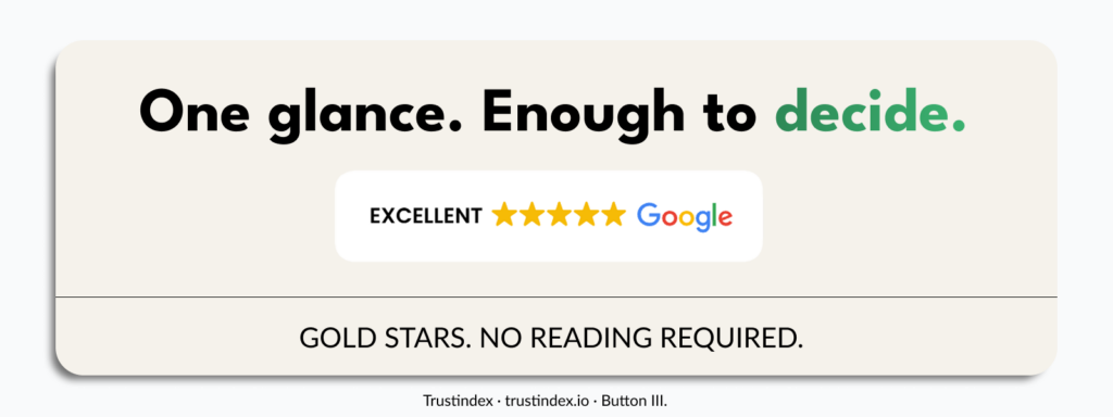 Button III review button with Google rating and gold stars on a product page